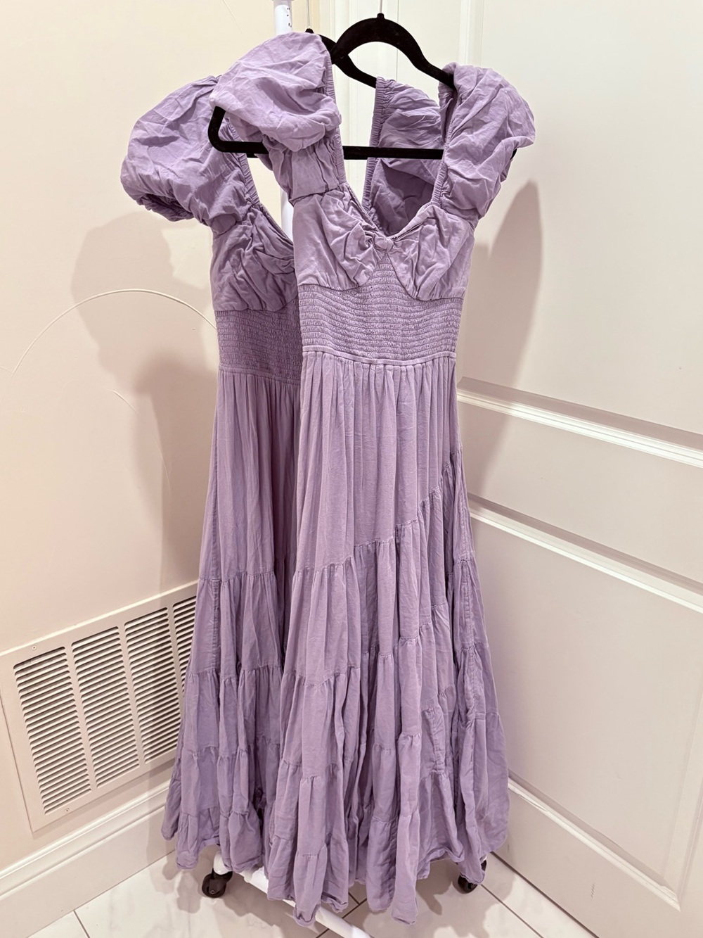 Free People Sundrenched Smocked Puff Sleeve Maxi Dress in Lavender Granite - Picture 15 of 16